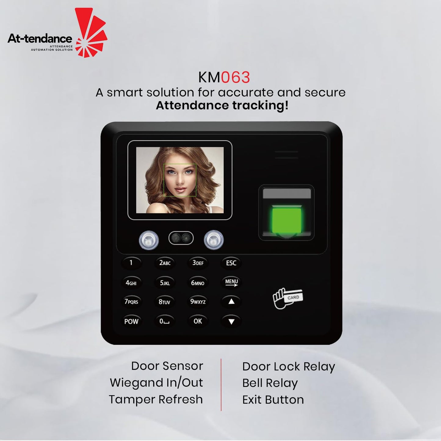 At-tendance KM063 Biometric Attendance Machine – Face & Fingerprint, Time Clock with 2.8" Display Supports Up to 1,500 Users