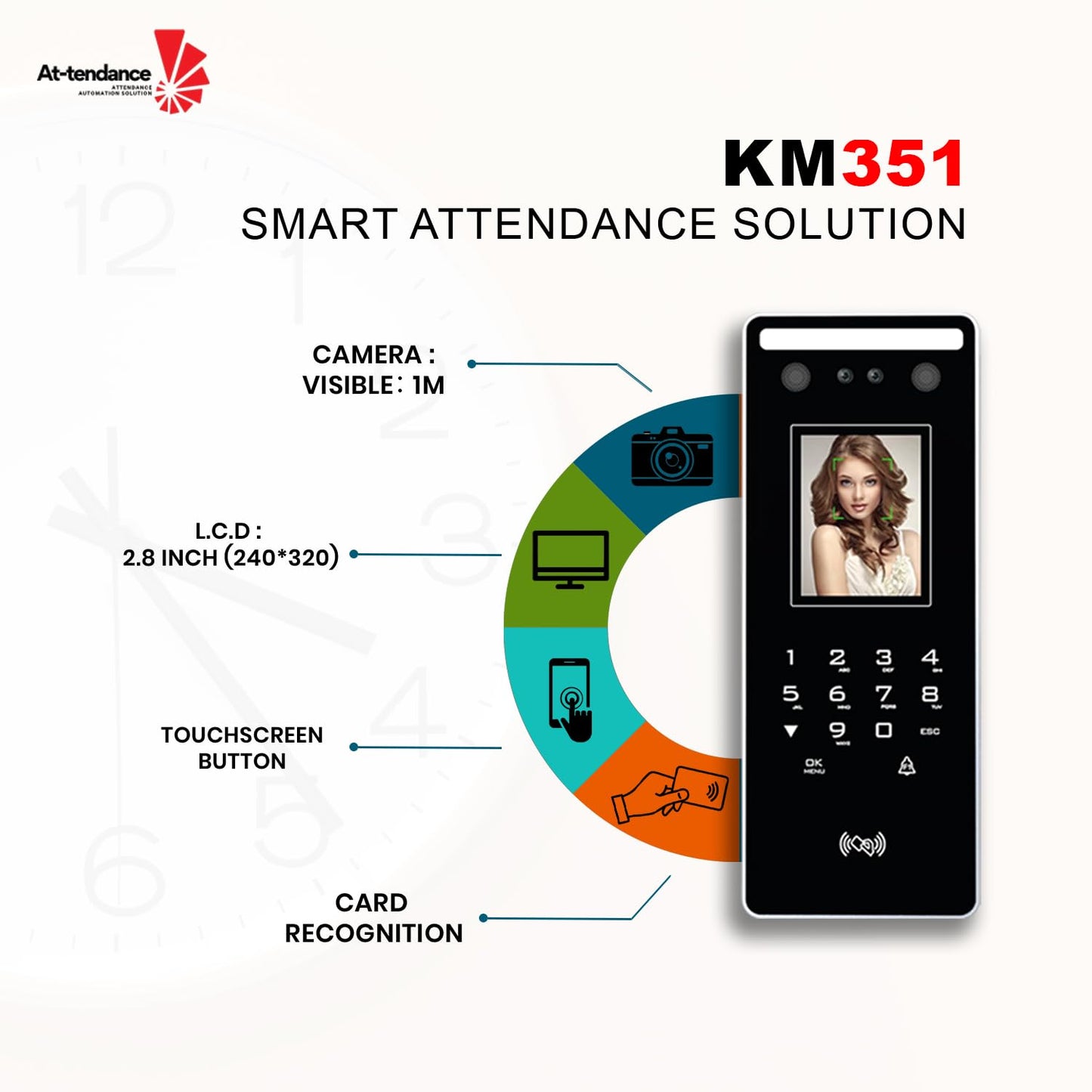 At-Tendance KM351 Cloud-Based Attendance System with Face Recognition Biometric Machine (1,500 Users) Capacity