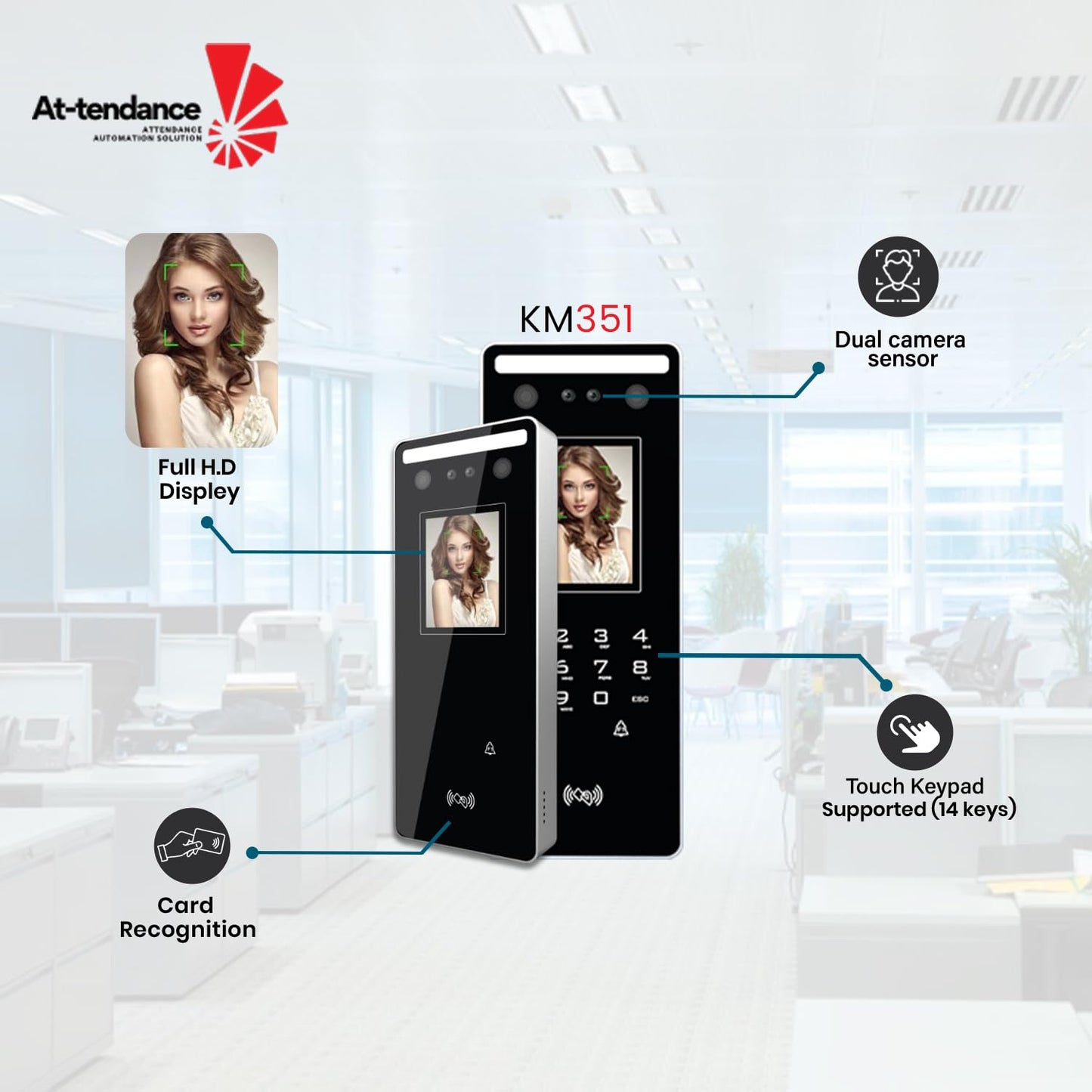 At-Tendance KM351 Cloud-Based Attendance System with Face Recognition Biometric Machine (1,500 Users) Capacity