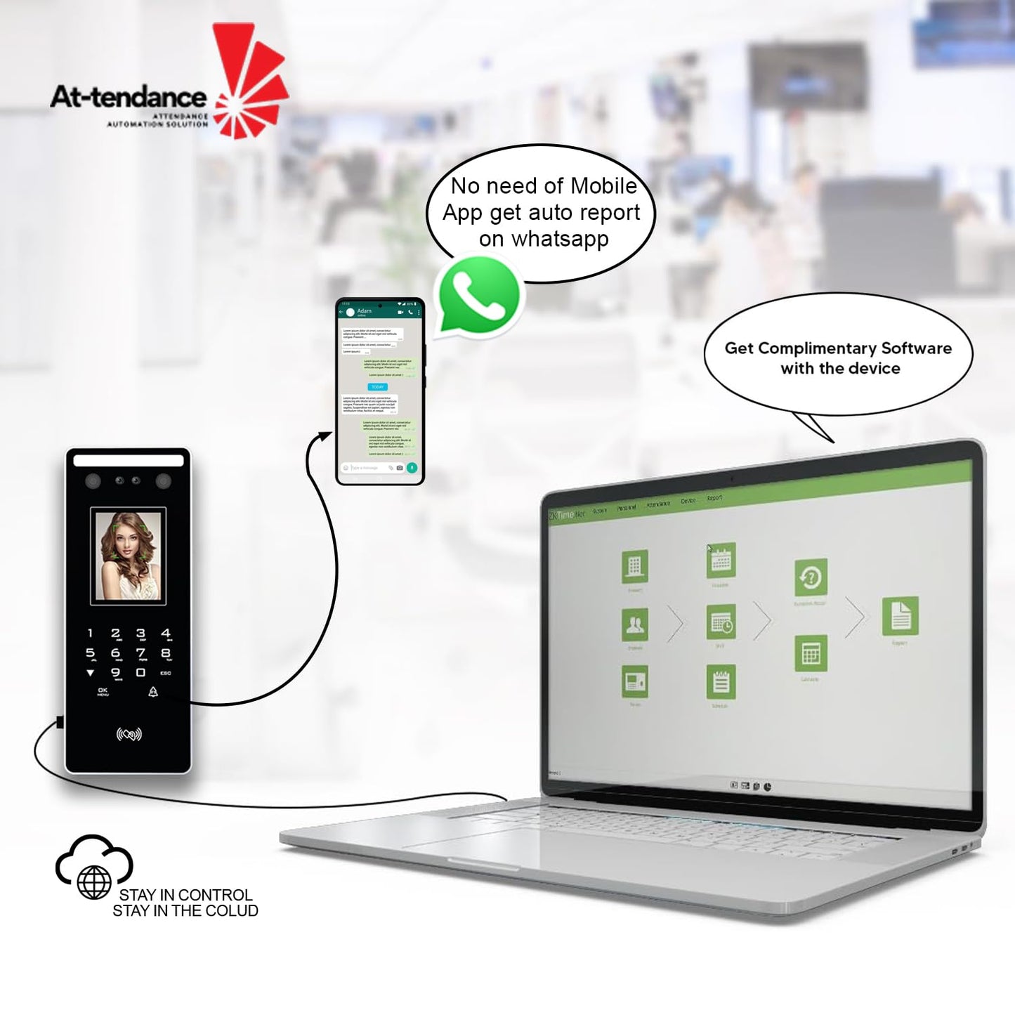 At-Tendance KM351 Cloud-Based Attendance System with Face Recognition Biometric Machine (1,500 Users) Capacity