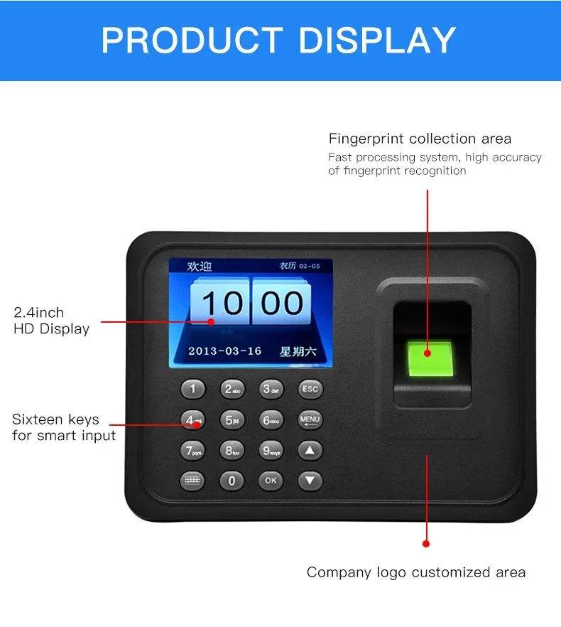 Smart Biometric Fingerprint Password Attendance Machine Employee USB Time Recorder DC 5V Fingerprint Time Attendance System