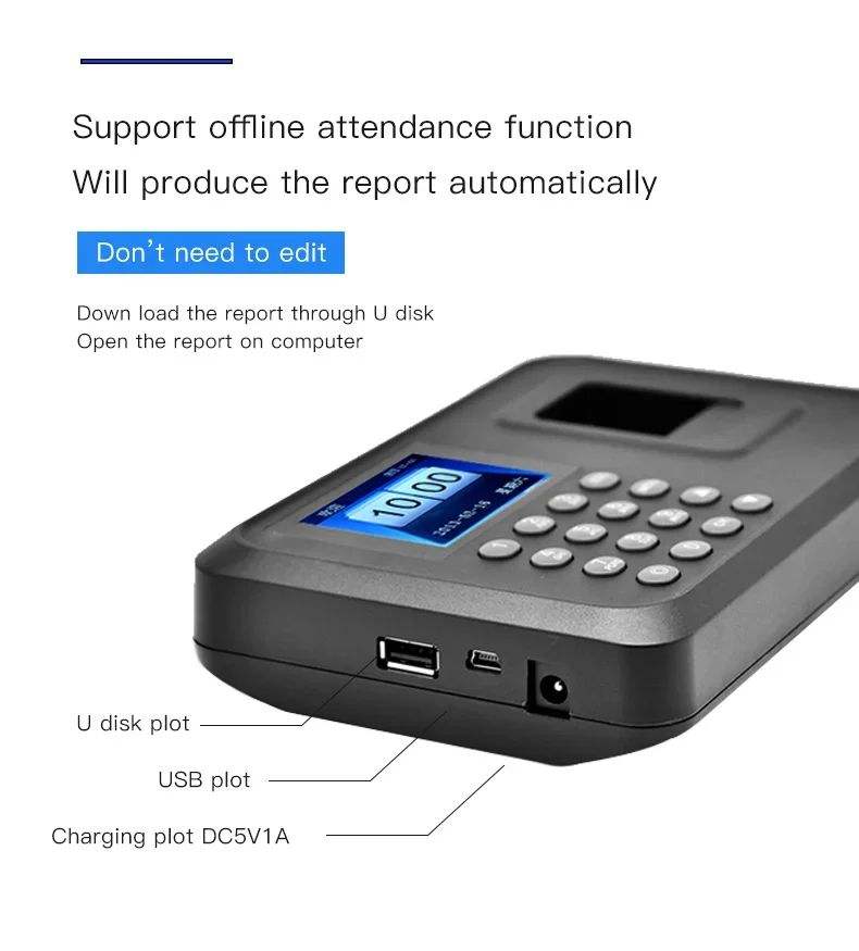 Smart Biometric Fingerprint Password Attendance Machine Employee USB Time Recorder DC 5V Fingerprint Time Attendance System