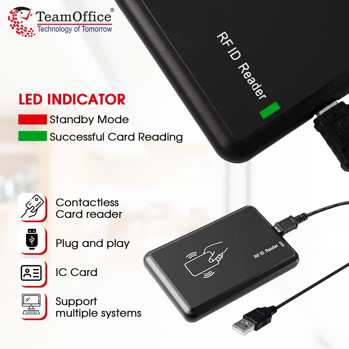 Team Office Plug and Play USB RFID Card Reader for Attendance Control