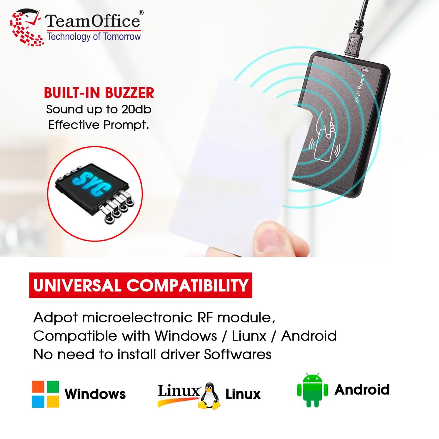 Team Office Plug and Play USB RFID Card Reader for Attendance Control