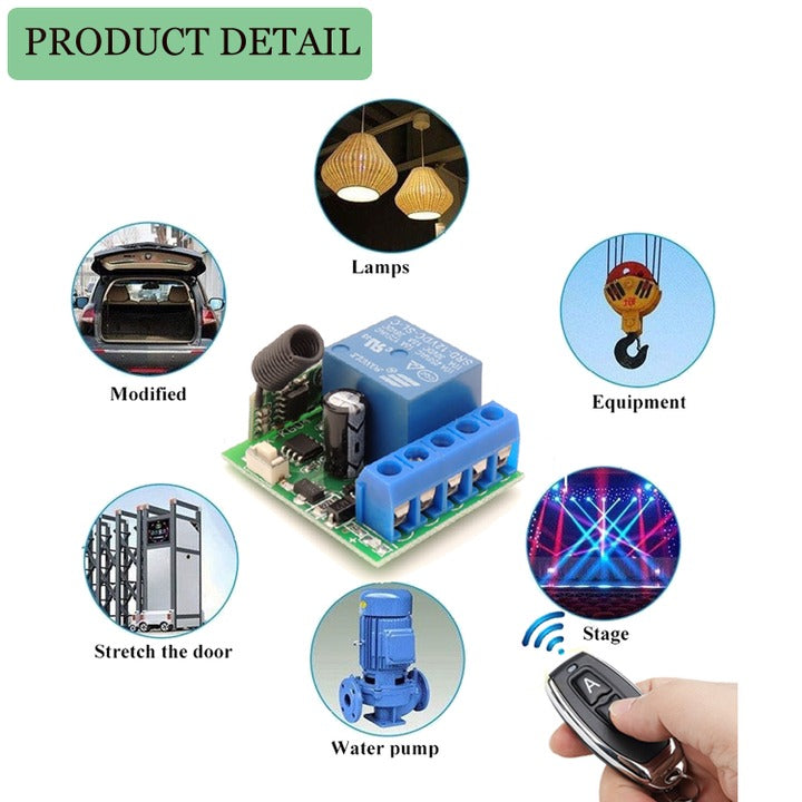 Remote Control Switch, 12V Single Channel Relay Module RF Wireless Switch Receiver Equipped with Portable Remote Control