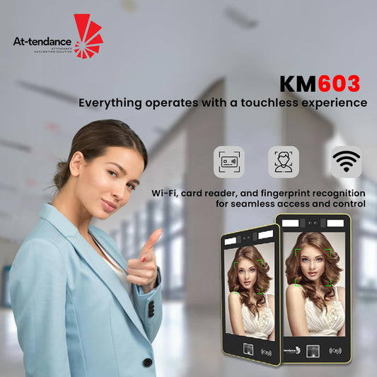 At-tendance KM603 Advanced Biometric Attendance Machine – Face Recognition System with 8" IPS Display, Wi-Fi, LAN, Supports Up to 2,000 Users